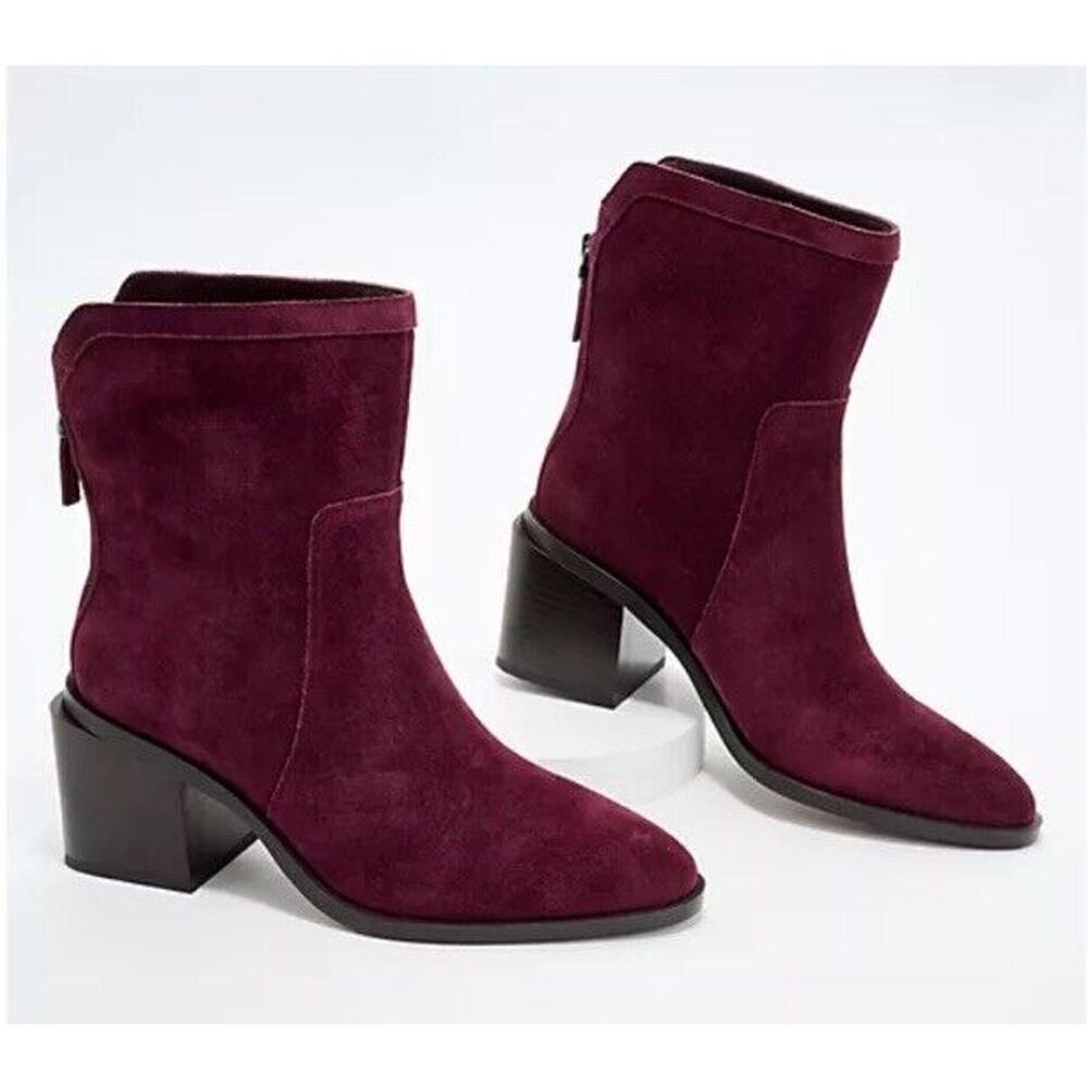 New Vince Camuto Kortimy Water Repellant Suede Mid Shaft Boots Syrah‎ Purple 7M